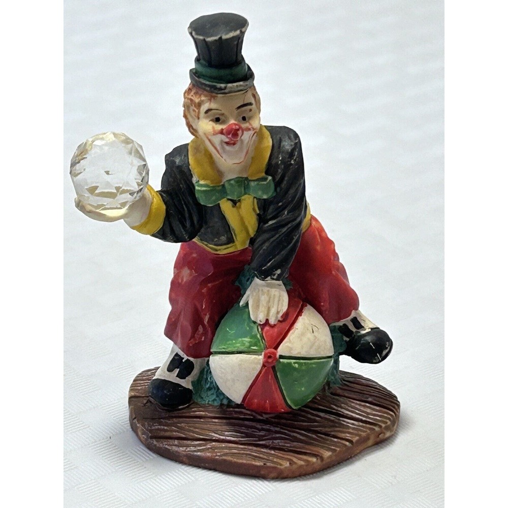Vintage 2.75” Circus Clown Resin Figurine KG Top Hat Crystal Ball